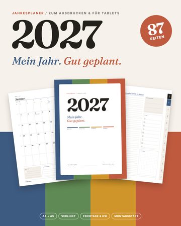 Titelbild des Jahresplaners 2027: Planerseiten in Jahreszeitenfarben